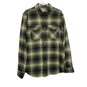 Carhartt Mens Green Plaid Long Sleeve Button-Up Shirt Medium